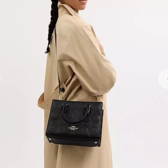 NWT!! Coach Women Maggie Small Tote Bag Satchel In Signature Black Leather CY670 - Picture 8 of 8